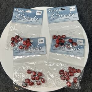 Vintage NOS Darice Birds 10mm Ladybugs Crafting Adorable Charms 4 Packs
